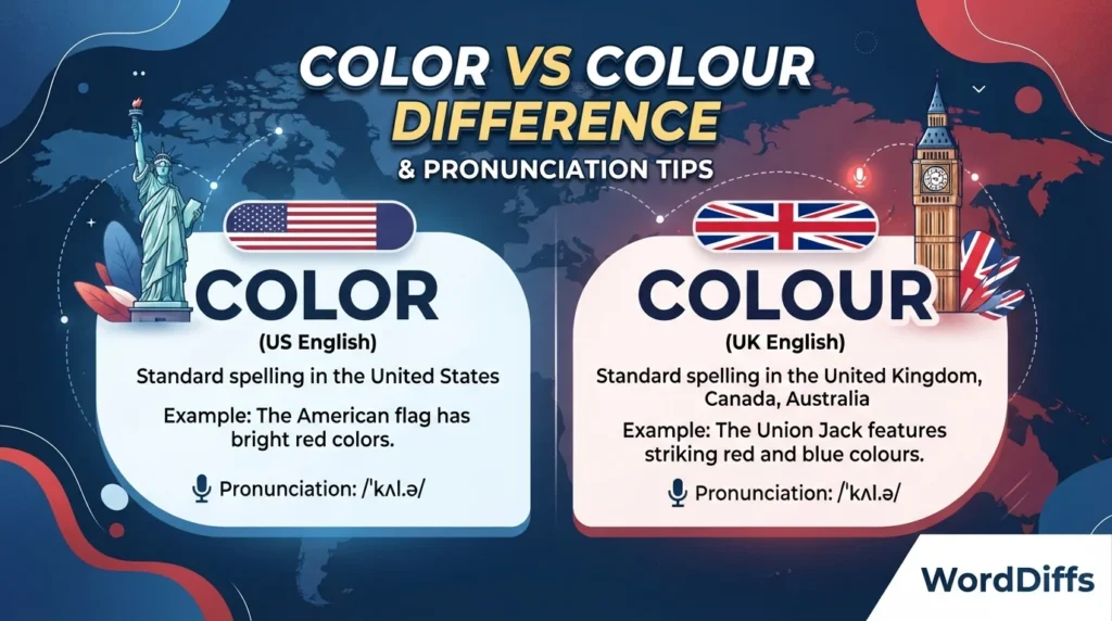 Color vs Colour Difference: US vs UK English Rules, & Pronunciation Tips