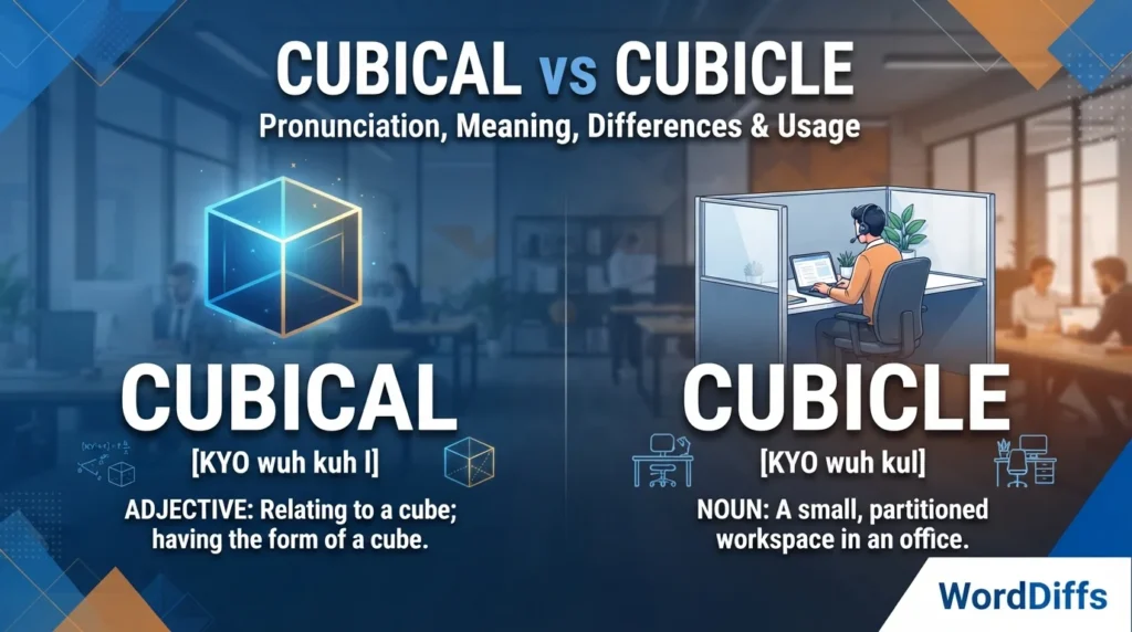 Cubical vs Cubicle Pronunciation, Meaning, Differences & Usage