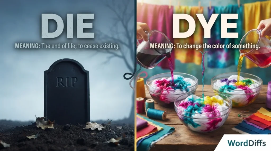 Die vs Dye: Meaning, Differences, and Correct Usage