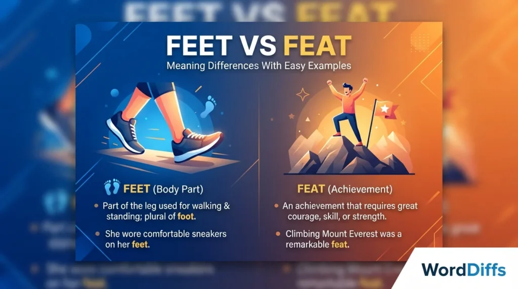Feet vs Feat: Meaning Differences With Easy Examples