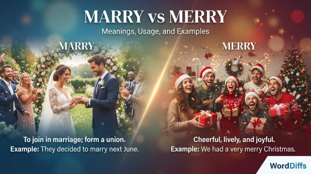 Marry vs Merry: Meanings, Usage, and Examples