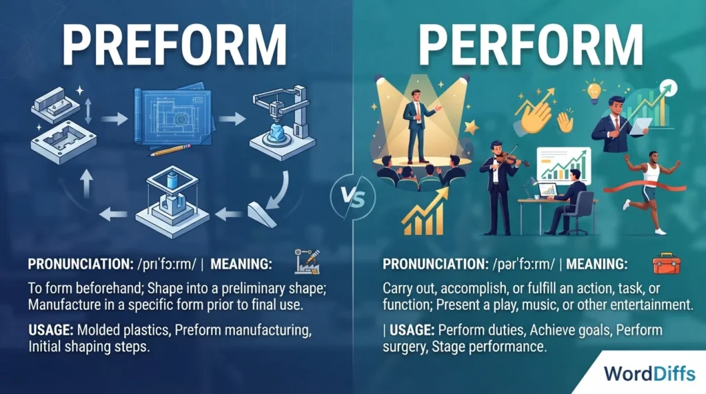 Preform vs Perform Pronunciation, Meaning, Differences & Usage