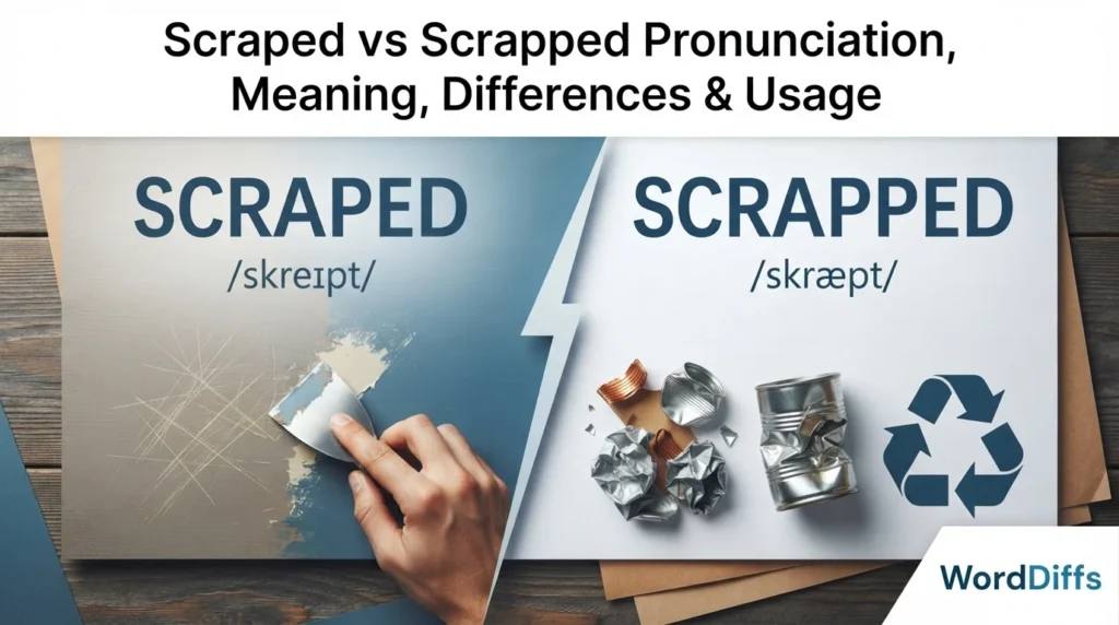 Scraped vs Scrapped Pronunciation, Meaning, Differences & Usage